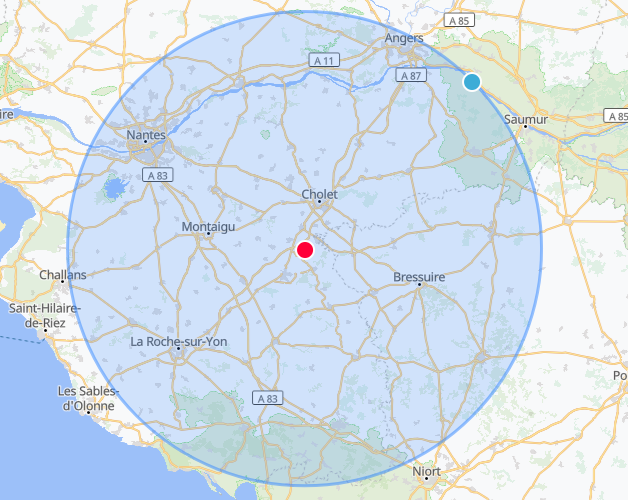 Zone d’intervention autour de Chanverrie sur 70 km